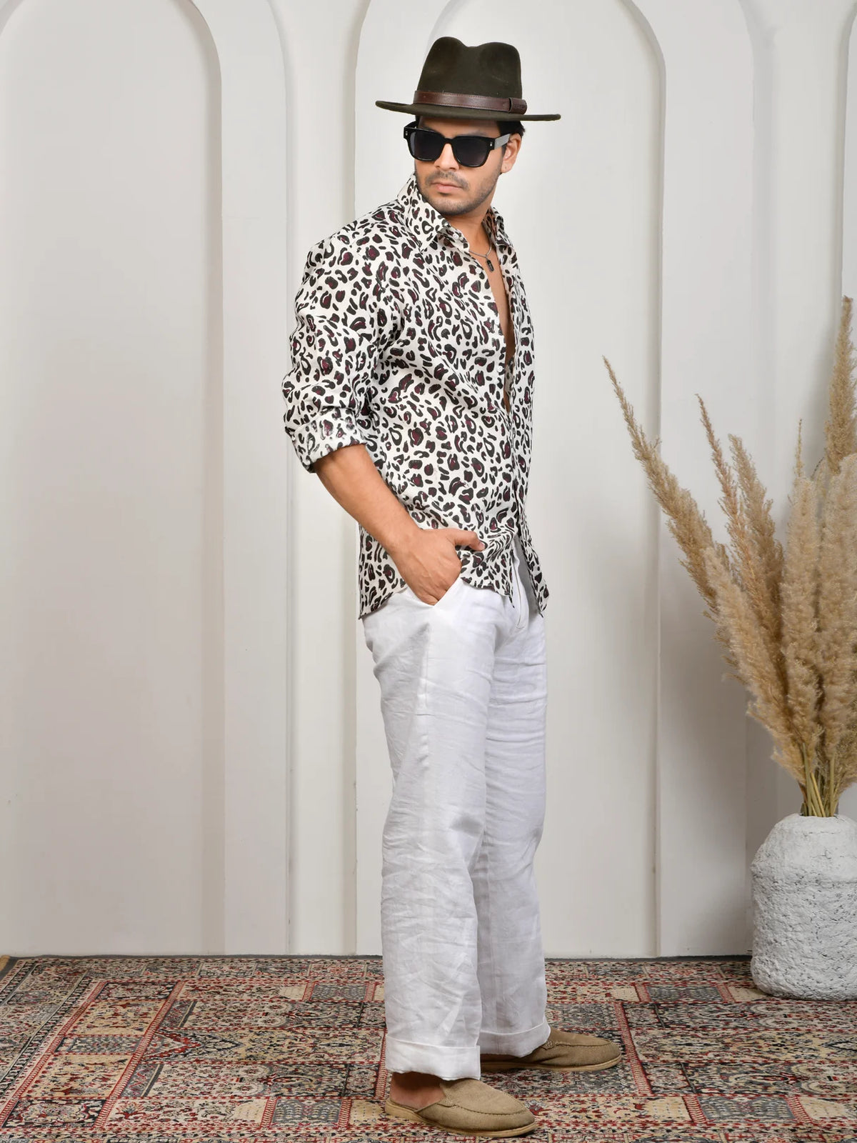 Block Print Brown Pure Linen Shirt