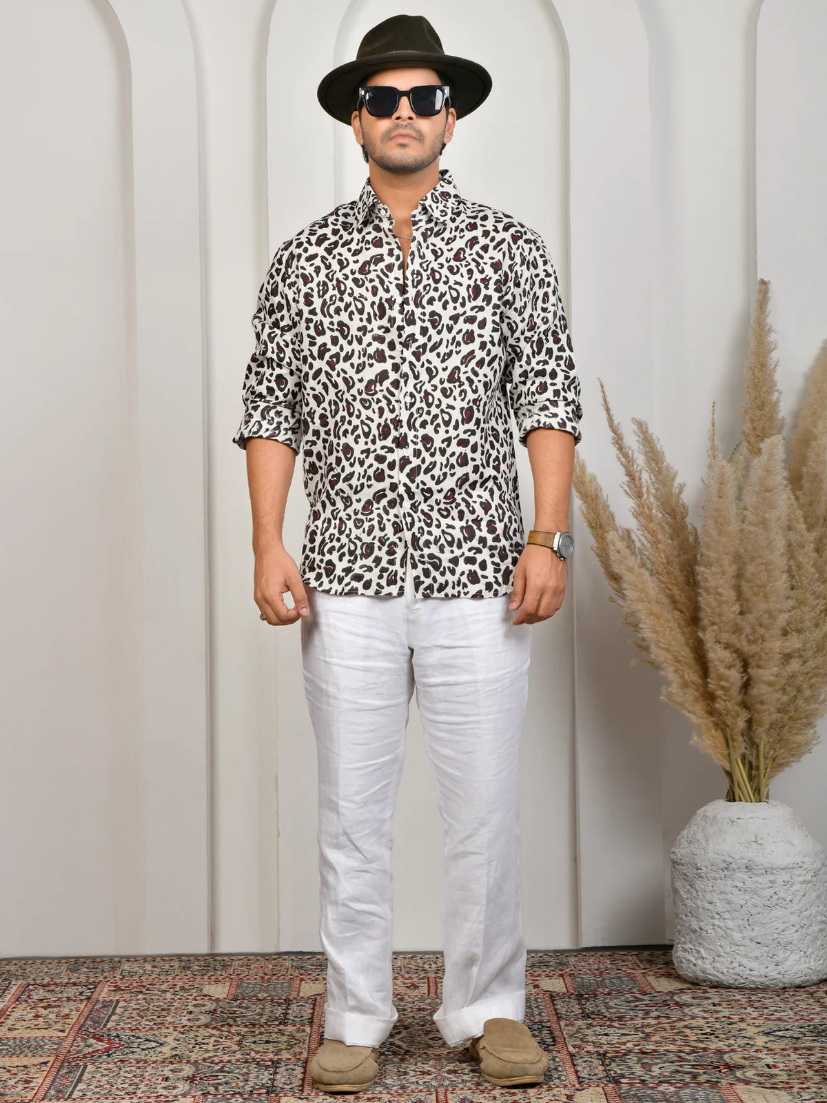 Block Print Brown Pure Linen Shirt