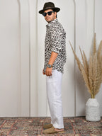Block Print Brown Pure Linen Shirt
