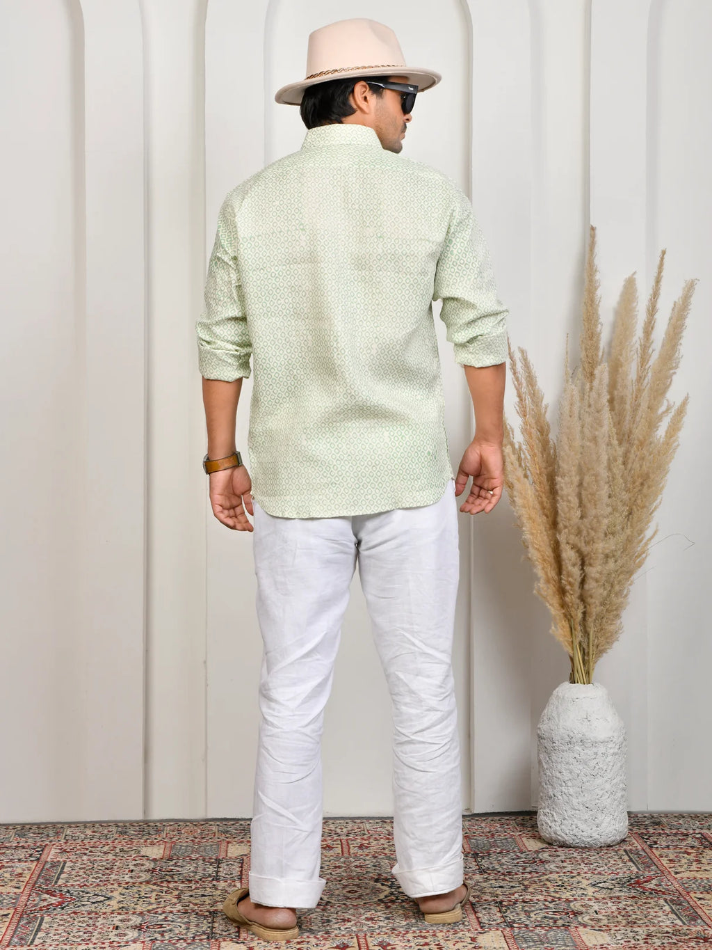 Block Print Green Pure Linen Shirt