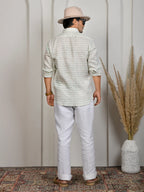 Fish Block Print Green Pure Linen Shirt