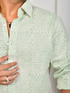 Block Print Green Pure Linen Shirt