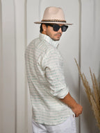 Fish Block Print Green Pure Linen Shirt