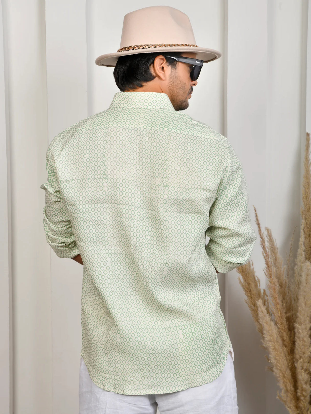 Block Print Green Pure Linen Shirt