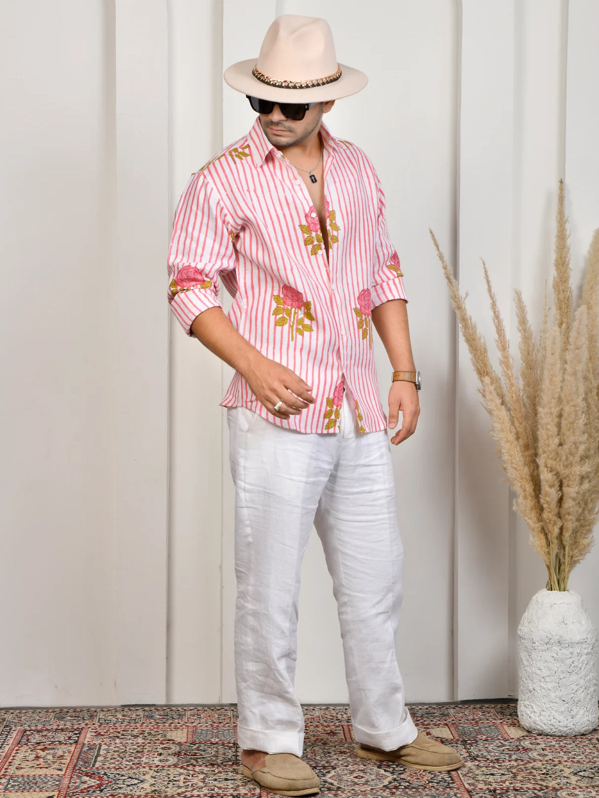 Block Print Pink Pure Linen Shirt