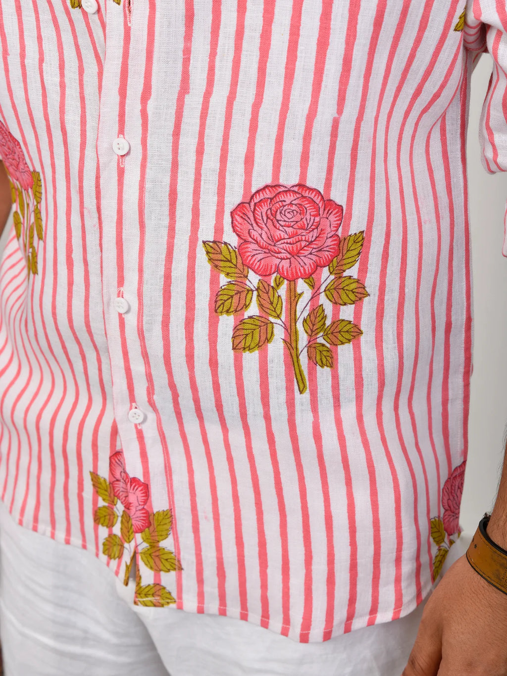 Block Print Pink Pure Linen Shirt