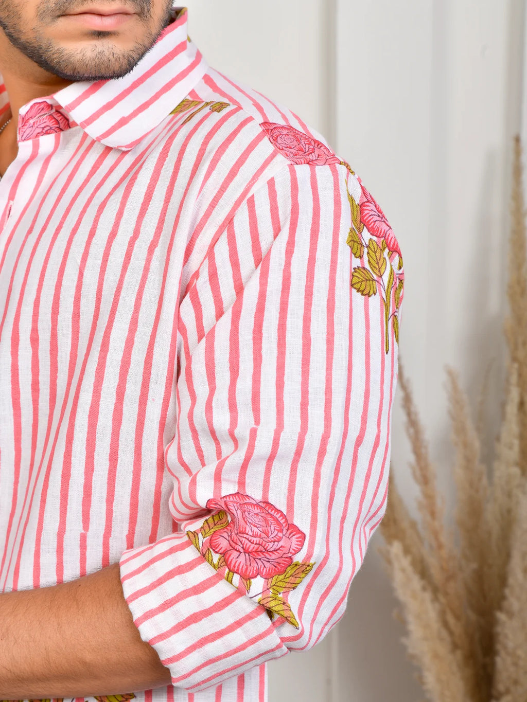 Block Print Pink Pure Linen Shirt