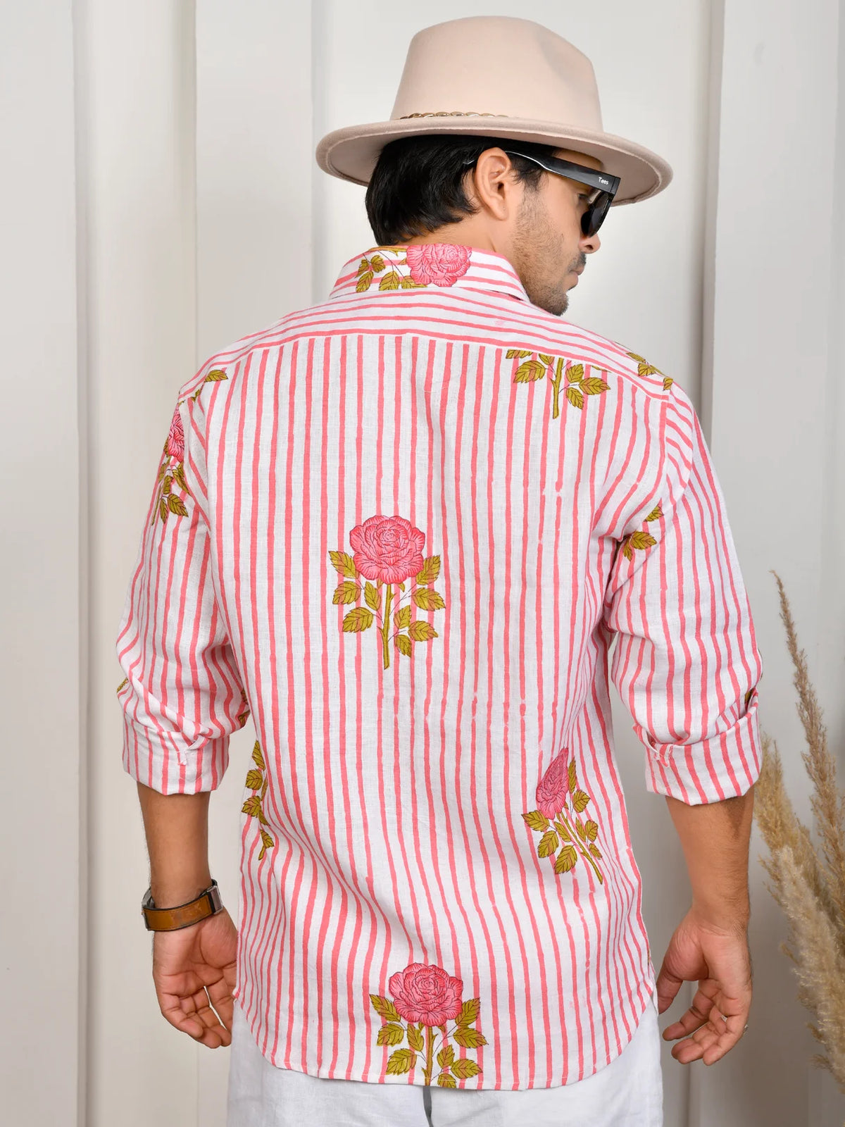 Block Print Pink Pure Linen Shirt
