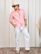 Block Print Pink Stripe Pure Linen Shirt