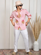 Block Print Pink Pure Linen Shirt