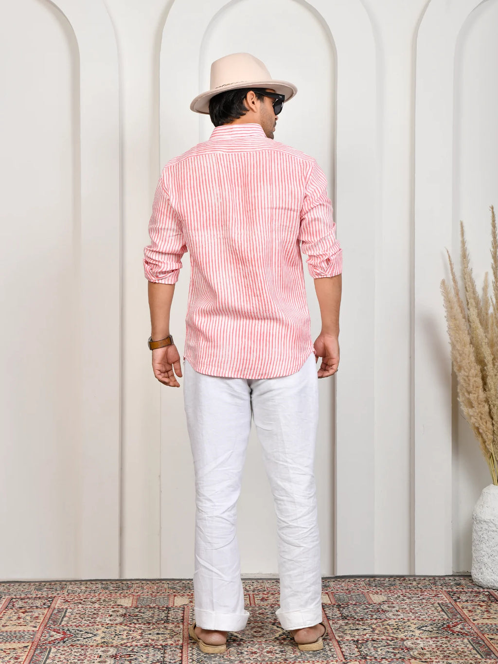 Block Print Pink Stripe Pure Linen Shirt