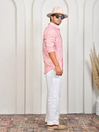 Block Print Pink Stripe Pure Linen Shirt
