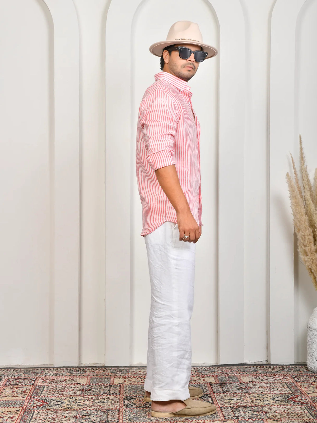 Block Print Pink Stripe Pure Linen Shirt