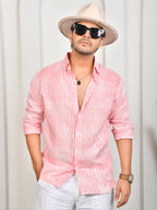 Block Print Pink Stripe Pure Linen Shirt