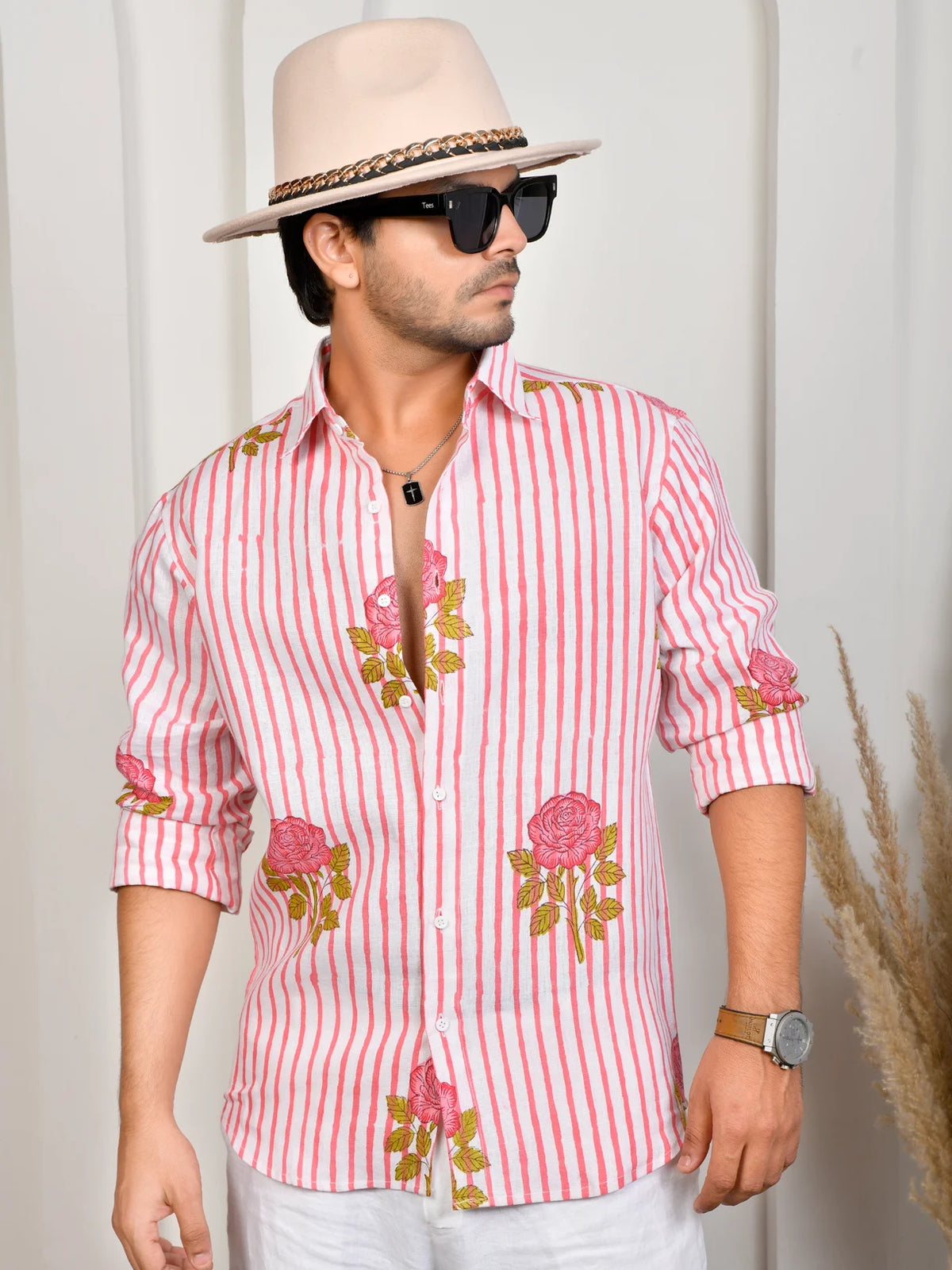 Block Print Pink Pure Linen Shirt