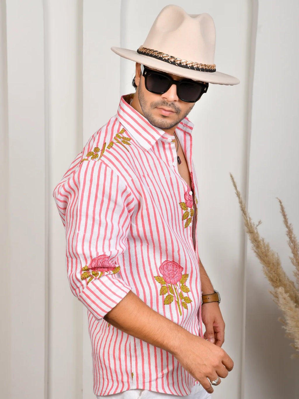 Block Print Pink Pure Linen Shirt