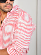Block Print Pink Stripe Pure Linen Shirt