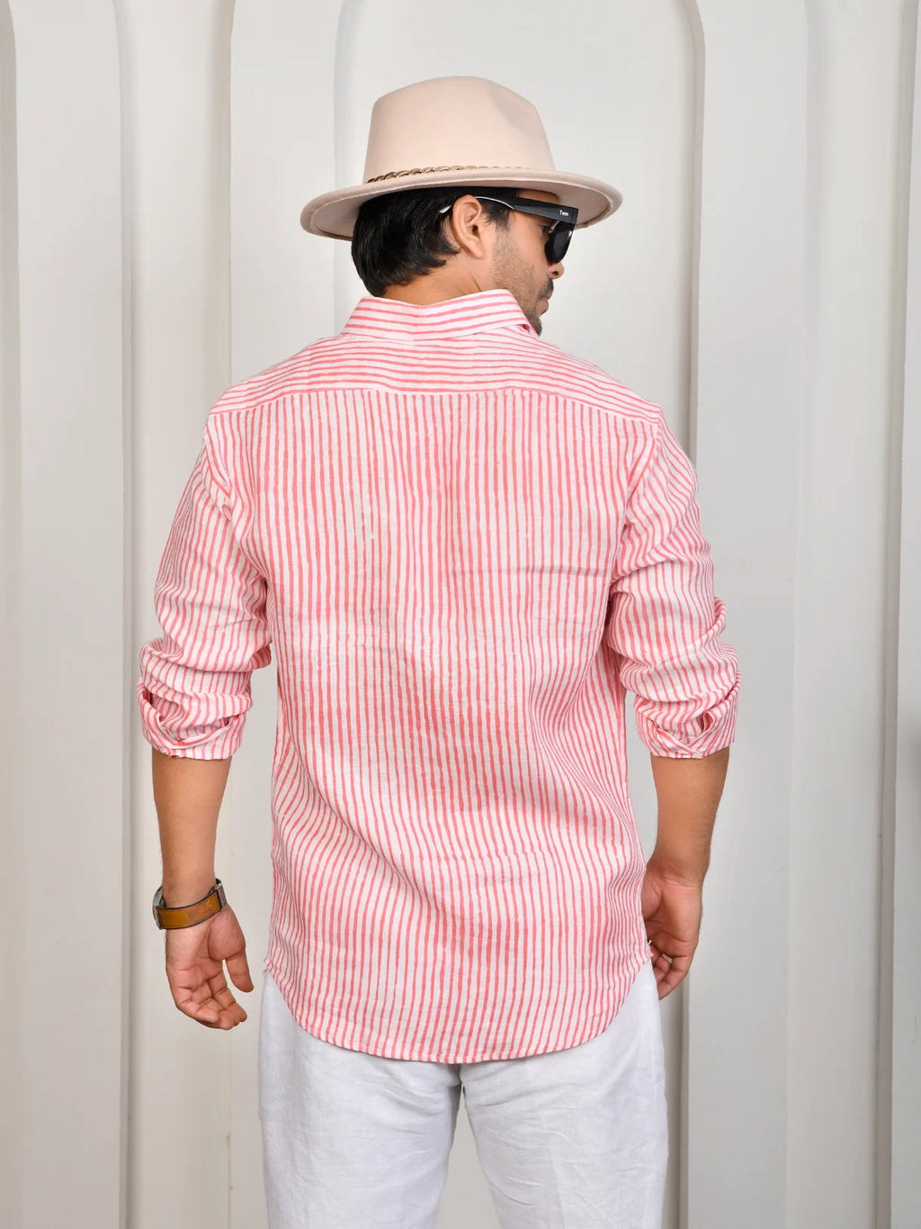 Block Print Pink Stripe Pure Linen Shirt