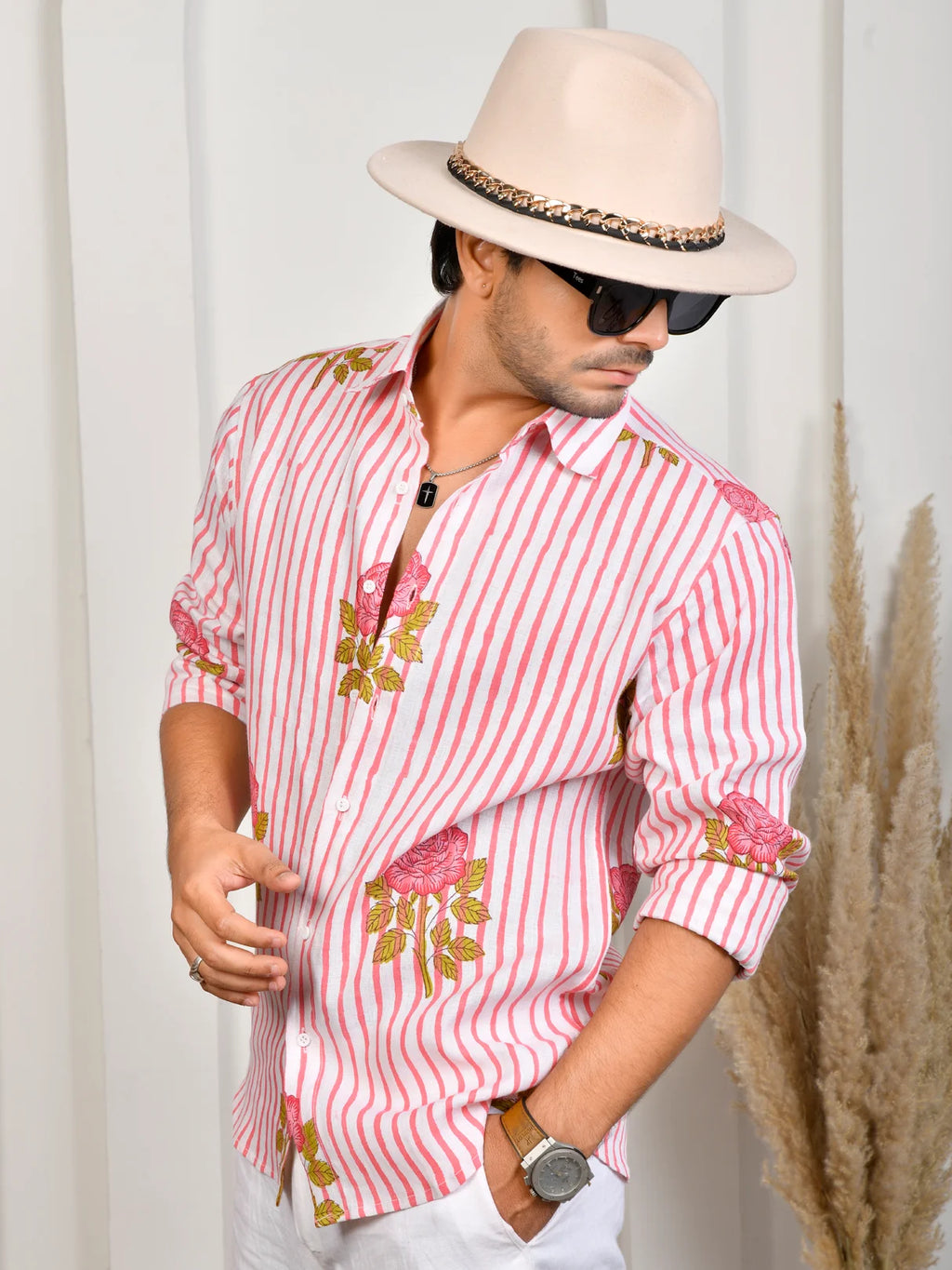 Block Print Pink Pure Linen Shirt