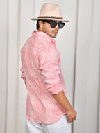 Block Print Pink Stripe Pure Linen Shirt