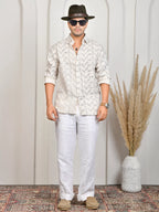 Block Print White Pure Linen Shirt