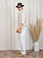 Block Print White Pure Linen Shirt