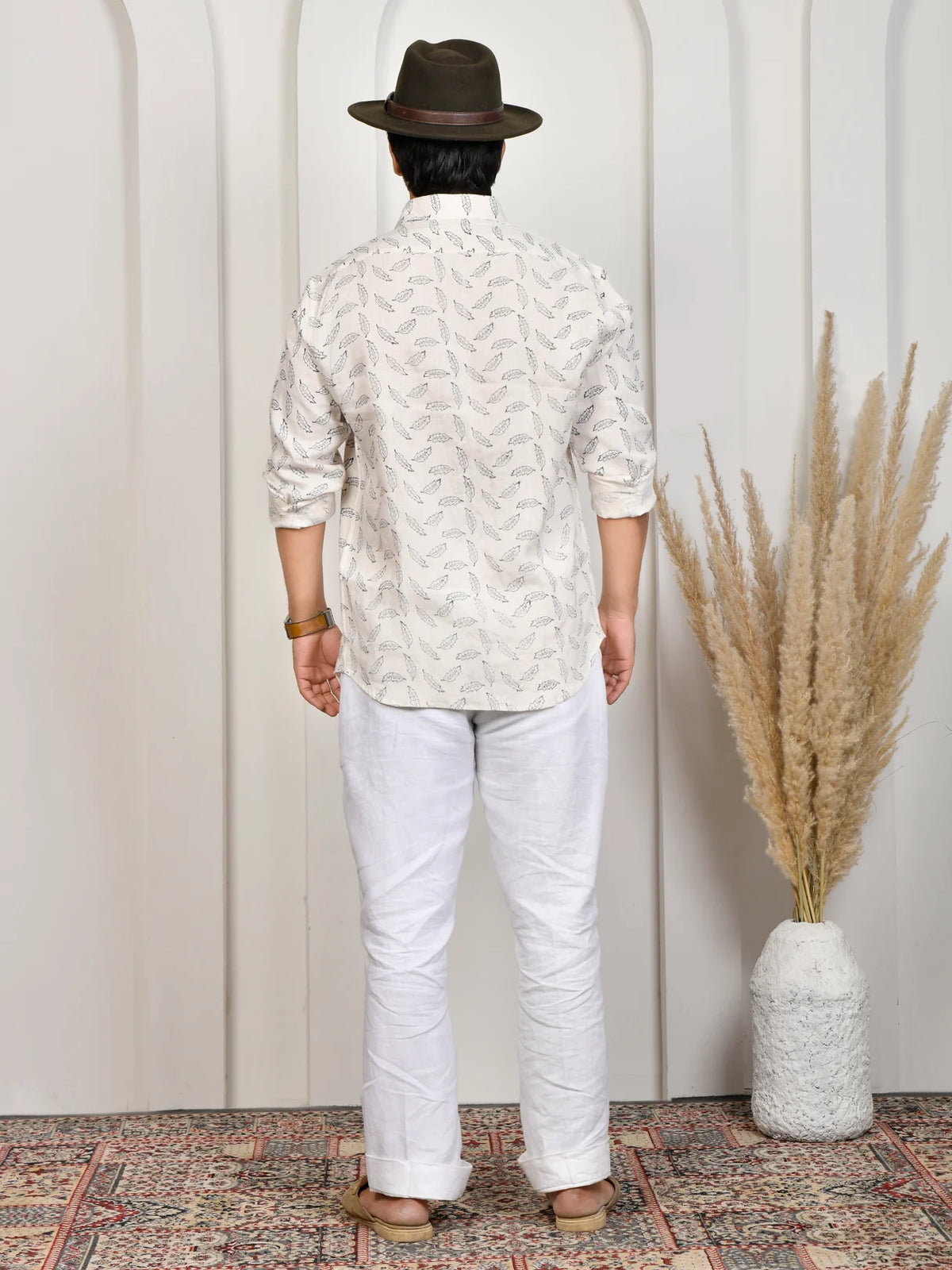Block Print White Pure Linen Shirt