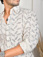 Block Print White Pure Linen Shirt
