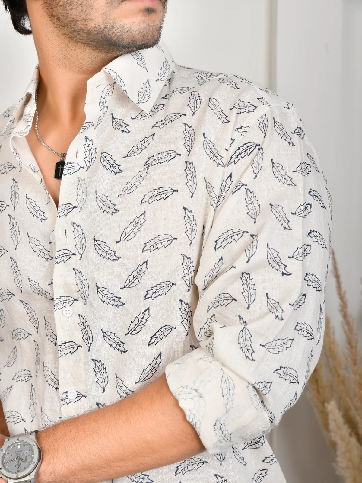 Block Print White Pure Linen Shirt