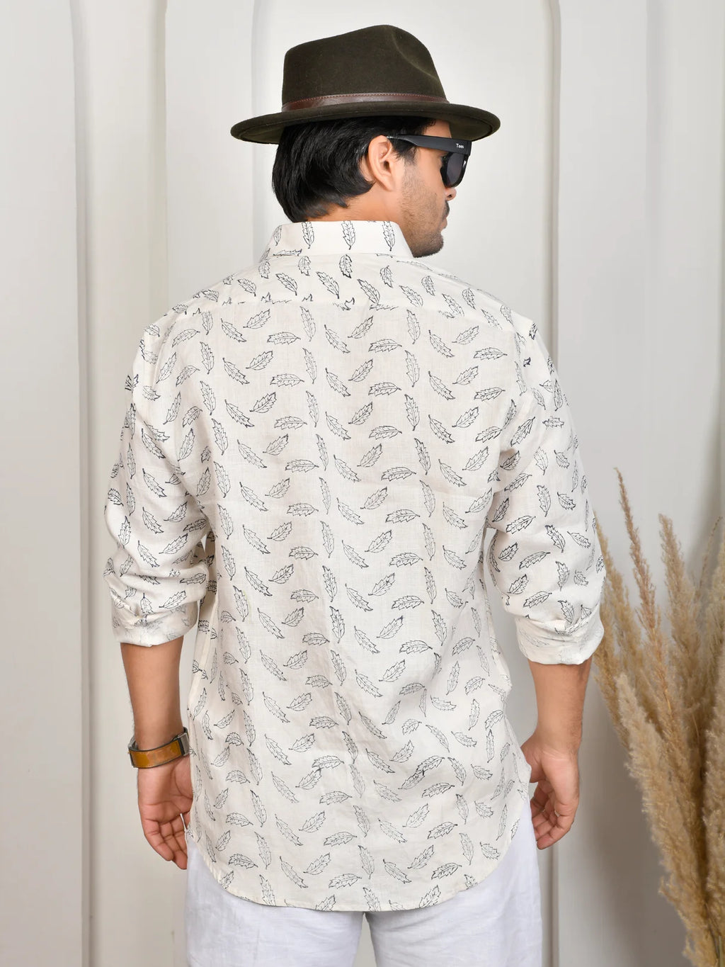 Block Print White Pure Linen Shirt