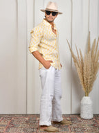 Block Print Yellow Pure Linen Shirt