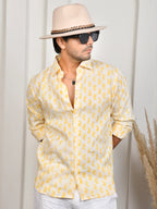 Block Print Yellow Pure Linen Shirt