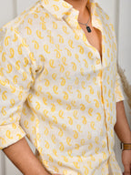 Block Print Yellow Pure Linen Shirt