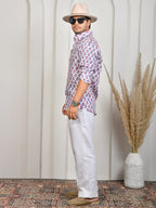Floral Block Print Indigo Pure Linen Shirt
