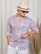 Floral Block Print Indigo Pure Linen Shirt