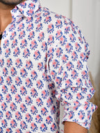 Floral Block Print Indigo Pure Linen Shirt