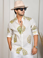 Floral Block Print Mint Pure Linen Shirt