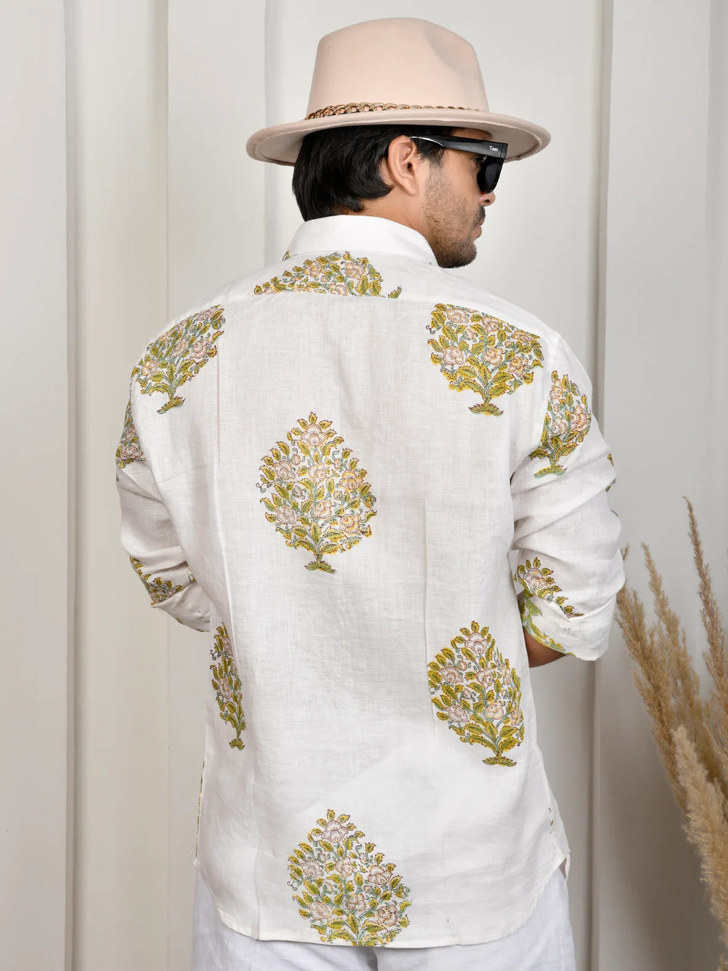 Floral Block Print Mint Pure Linen Shirt