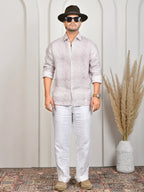 Floral Block Print Mulberry Pure Linen Shirt