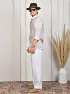 Floral Block Print Mulberry Pure Linen Shirt