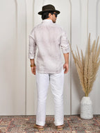 Floral Block Print Mulberry Pure Linen Shirt