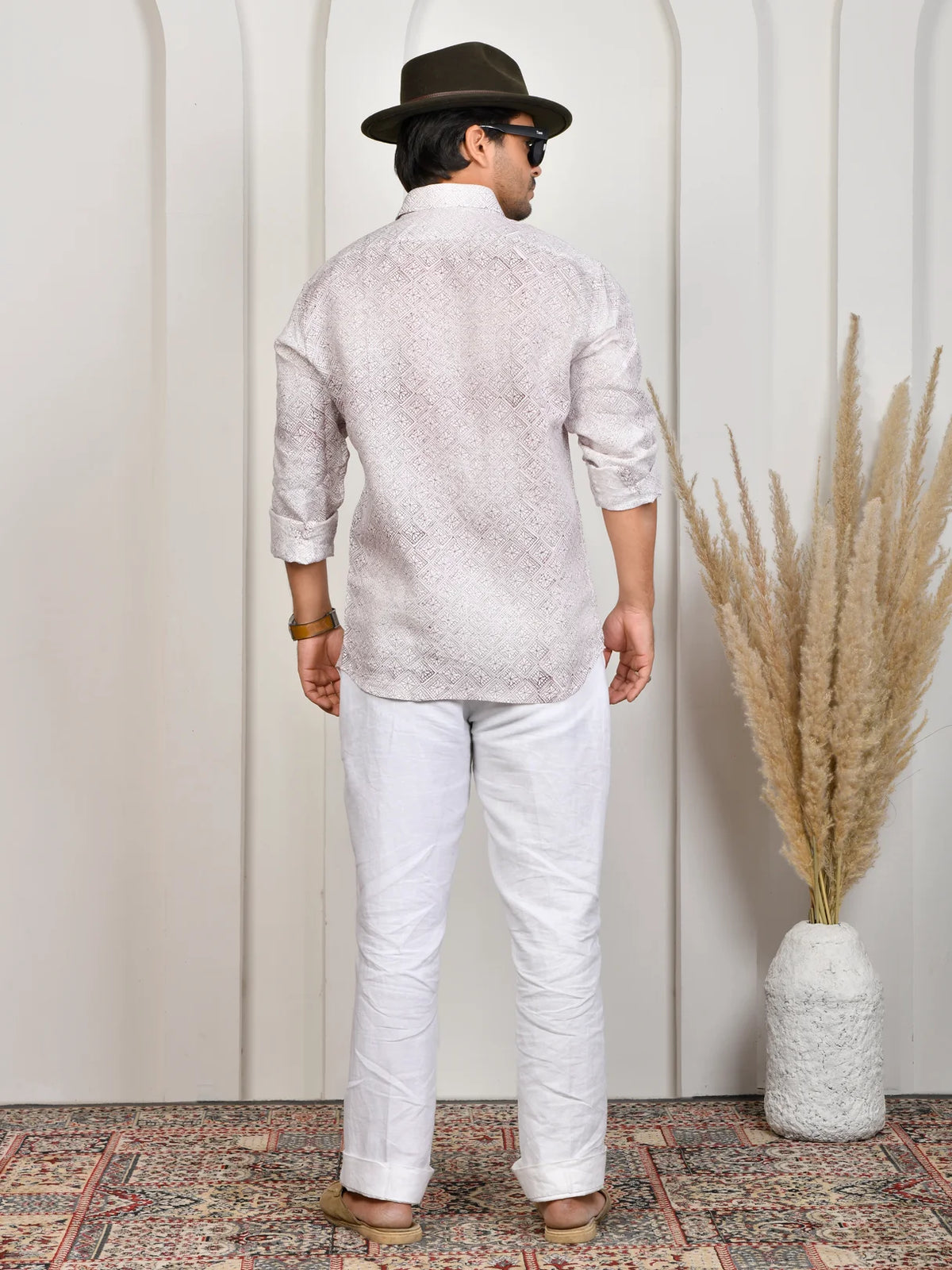 Floral Block Print Mulberry Pure Linen Shirt