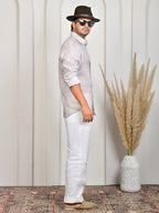 Floral Block Print Mulberry Pure Linen Shirt