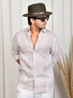 Floral Block Print Mulberry Pure Linen Shirt