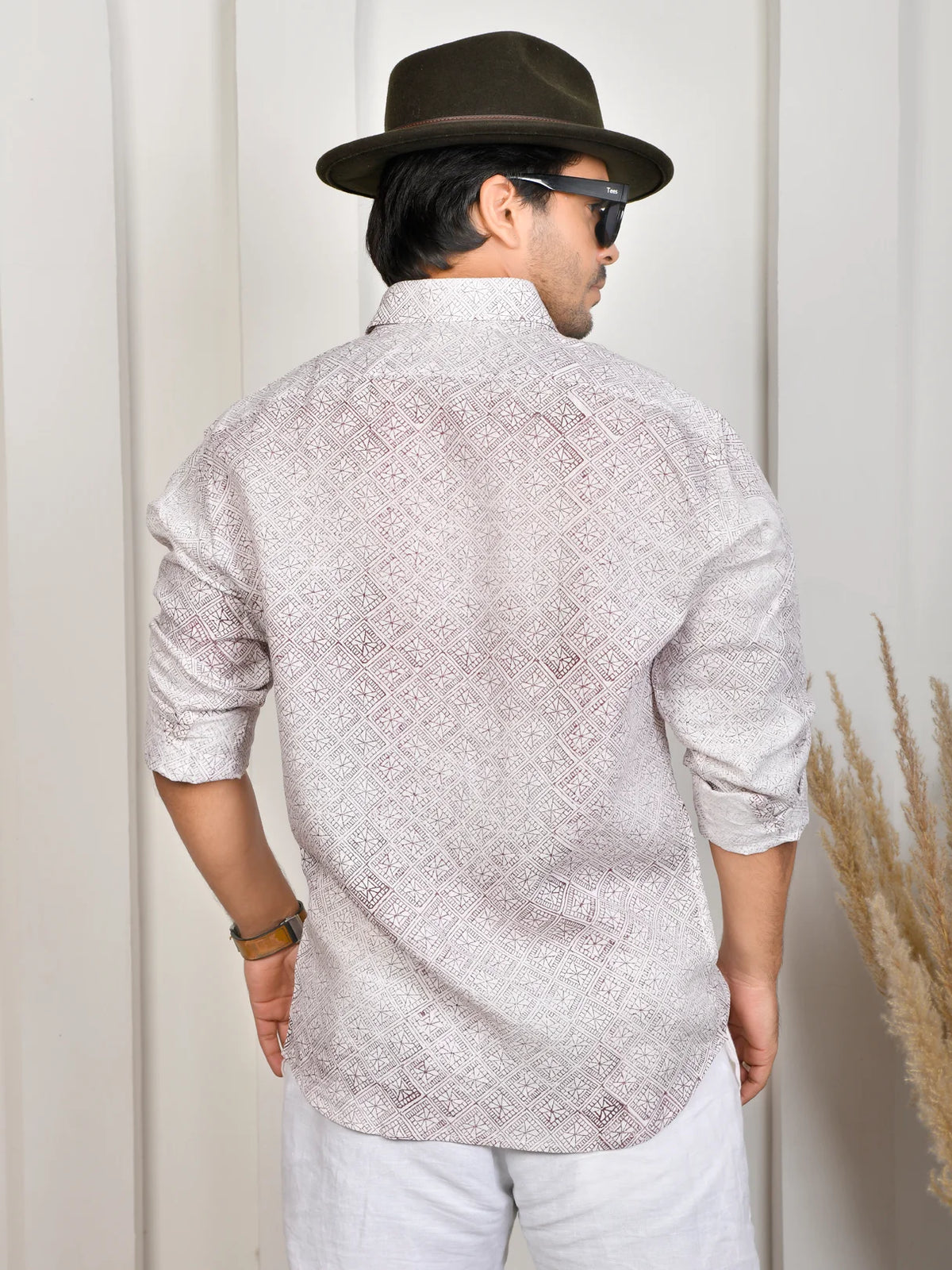 Floral Block Print Mulberry Pure Linen Shirt
