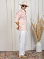 Floral Block Print Pink Pure Linen Shirt