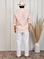 Floral Block Print Pink Pure Linen Shirt