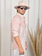 Floral Block Print Pink Pure Linen Shirt