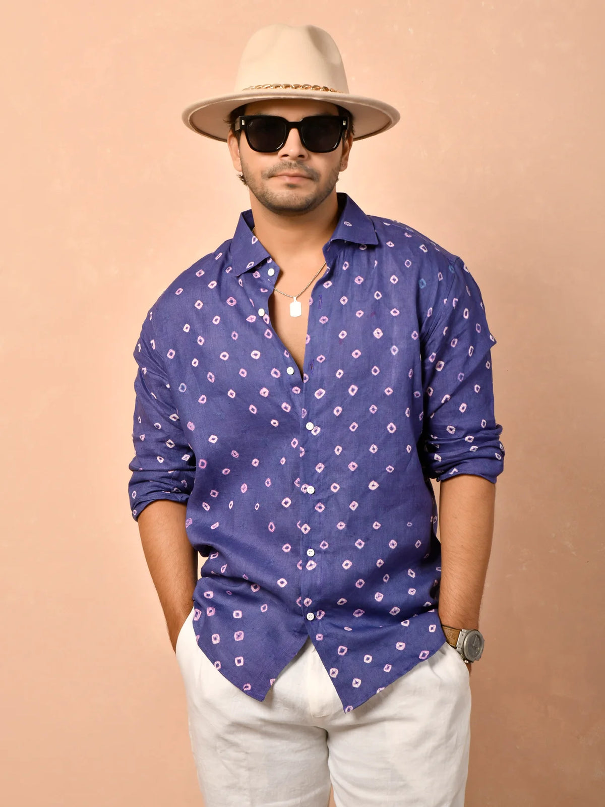 Bandhej Indigo Pure Linen Shirt