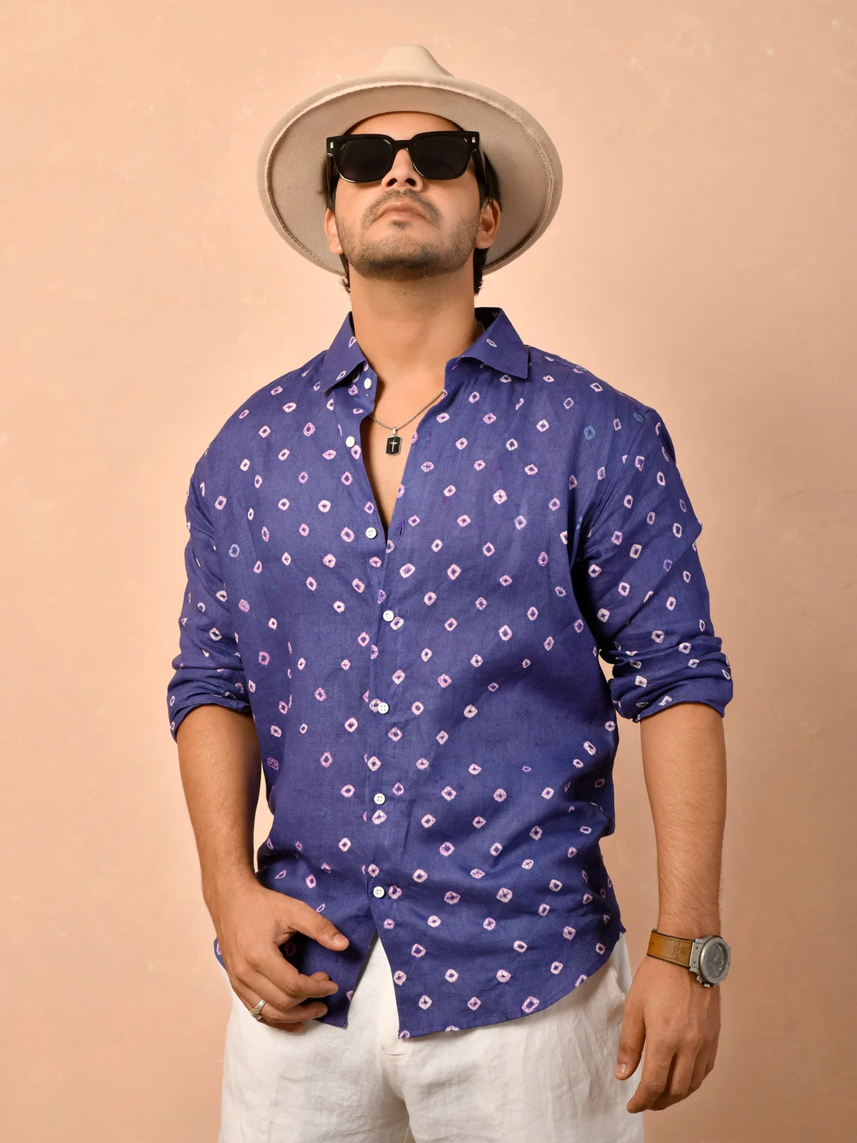Bandhej Indigo Pure Linen Shirt